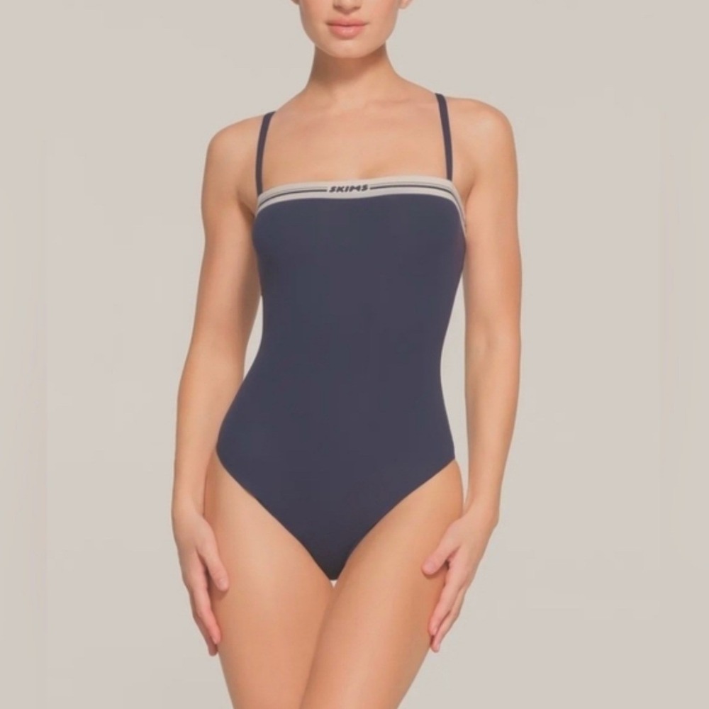 SKIMS Fits Everybody Sport Bodysuit Navy Blue White Logo Size Large